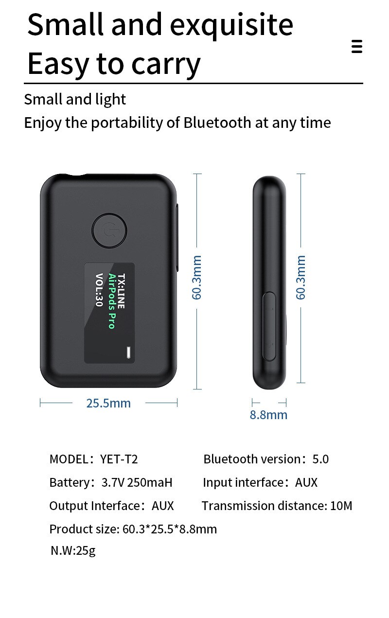 2-in-1 Bluetooth 5.0 Transmitter Receiver OLED Screen Bluetooth Adapter for TV/Car/Home Bluetooth Receiver Wireless Transmitter