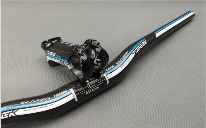 TOSEEK Kohlenstoff Faser Fahrrad Lenker setzt Flachen Anstieg Lenker + vorbau + sattelstütze Mtb Rennrad Bicicleta Fahrrad Teile schwarz blau