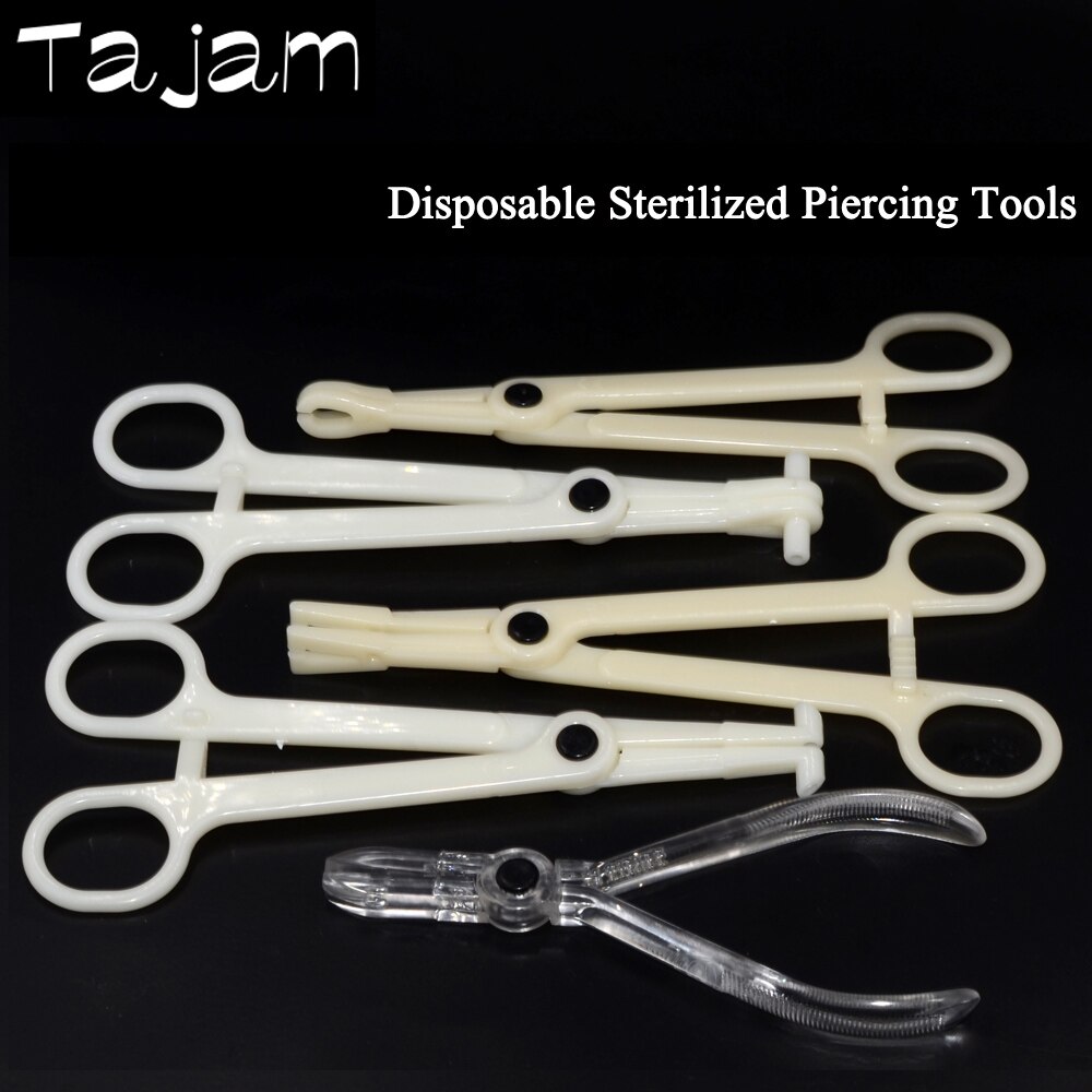 Alicates desechables de abrazadera de apertura/cierre esterilizados por EO Gas PC, pinzas para oreja, nariz, labio, vientre, herramientas para perforación corporal, 1 ud.
