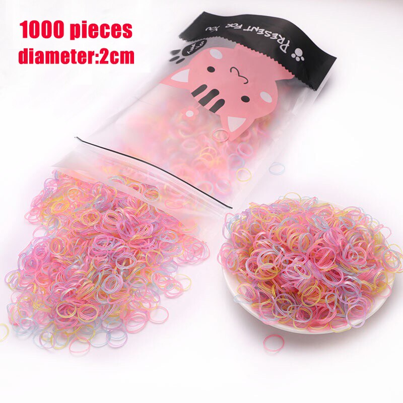 1000 stks/zak Meisjes Elastieken Haarbanden Kind baby Haar Accessoires Gom voor Haar TPU Wegwerp kinderen Paardenstaart Houder Rubber band: 2cm colors 1000pcs