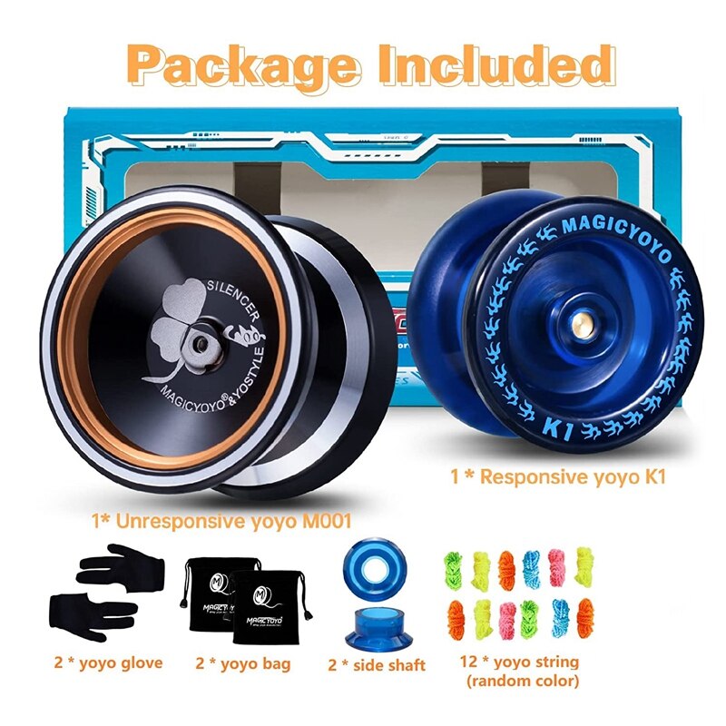 Magicyoyo: nicht reagierendes jojo,  m001 reagierende jojos ,  k1, schmetterlings-metalljojos mit 10 jojoschnüren + jojohandschuh + tasche
