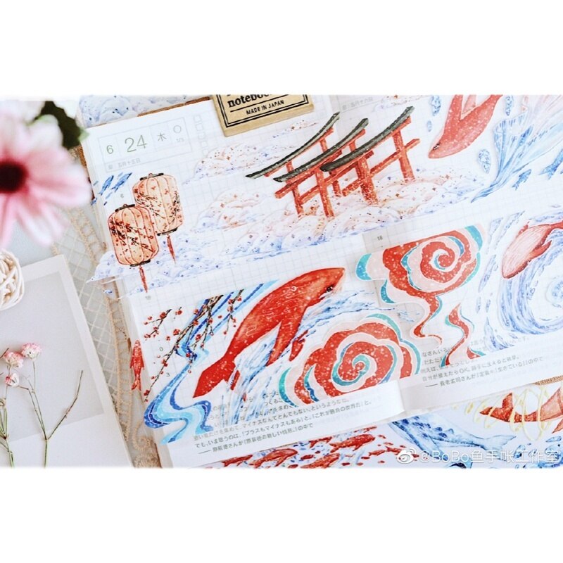 1 Loop 6Cm X 100Cm Masking Tape Rode Vis Leaping Hemel Bobo Journal Papier Speciale Olie Collage