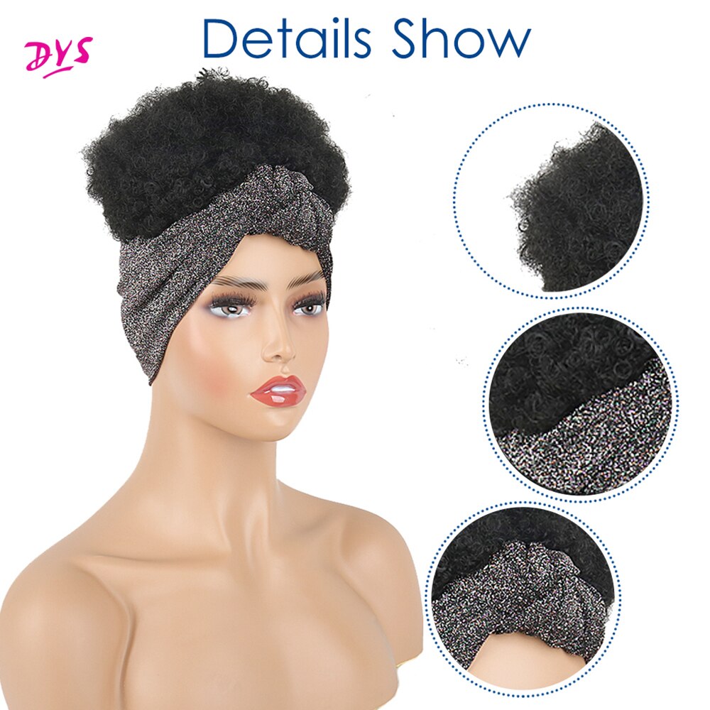 Haute bouffée Turban queue de cheval court crépus bouclés bandeau cordon enveloppement-queue de cheval 2 en 1 Updo tête-enveloppement perruque Turban afro-américaine