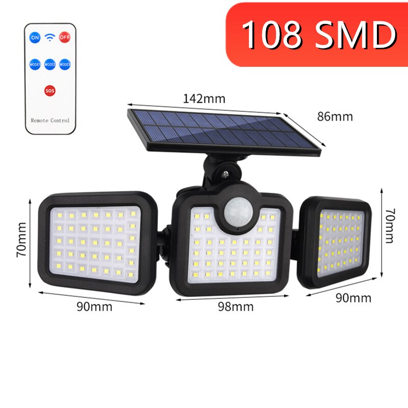 Solar LED Light Outdoor Motion Sensor Solar Powered Garden Lamp 3 Heads Remote Control Waterproof Wall lamp For Garden Street: Style 2-Integrated