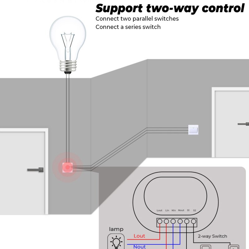 16A mini 433MHZ two-way switch wireless switch timing function switch requires WIFI or APP, two-way switch connection for home