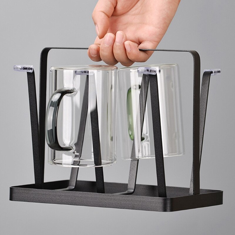 Cup Drying Rack Stand Beer Gles Rack, 6 Cup Metal Drainer Holder Rack Non-Slip Mugs Cups Organizer