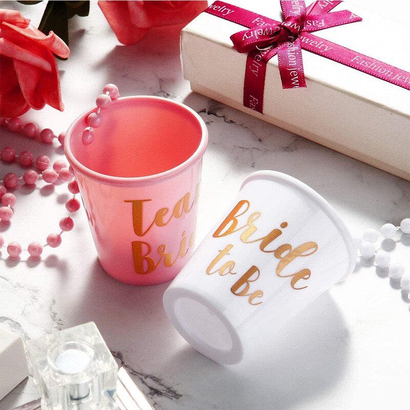 2-6pcs Team Bride To Be Wedding Decoration DIY Plastic Shot Glasses Necklace Bachelorette Party Decor Mariage Bridesmaid