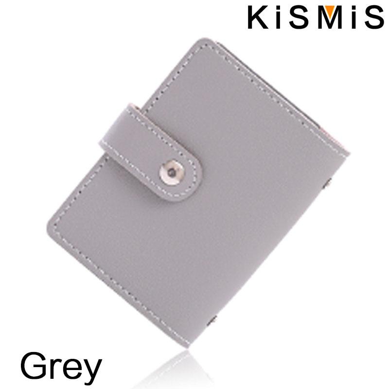 KISMIS 1 PC femmes hommes en cuir 26 fentes ID porte-cartes de crédit RFID blocage portefeuille étui sac de poche: GRIS