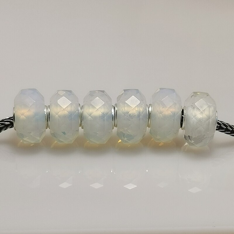 Perles De Pierre naturelle 925 En Argent Sterling Opale Perles Ajustement Européen Bracelets Porte-Bonheur Blanc Perles Rondes Pour La Fabrication De Bijoux Grand Trou