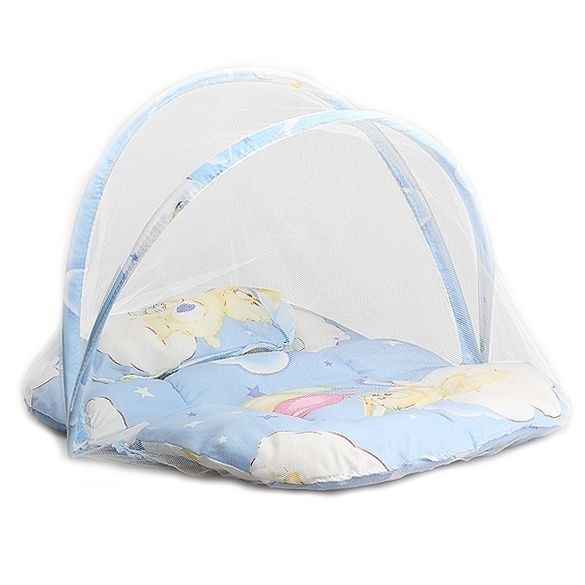 Pudcoco, cama de viaje plegable portátil para bebé, dosel de cuna, cómoda tienda de campaña y almohada de mosquitera de verano al aire libre, rosa y azul