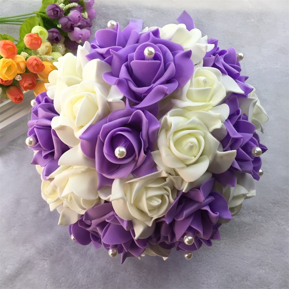 AYiCuthia Bruid Bloemen Romantische Bruiloft Kleurrijke Bruidsboeket rood roze en paars bruidsboeket S1