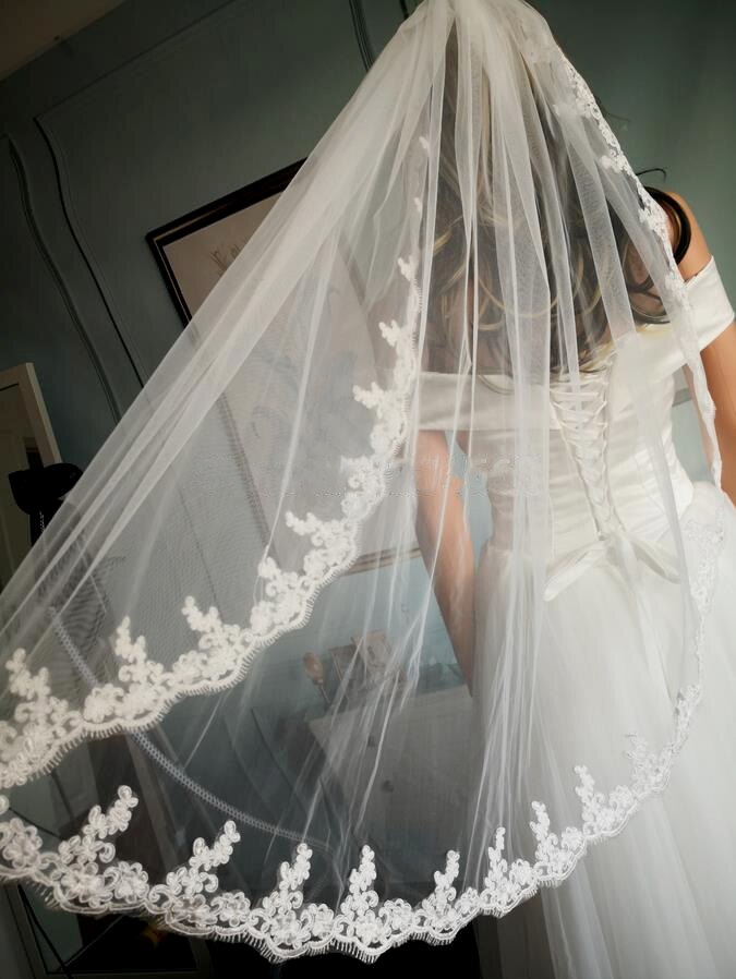 court voile de mariée ivoire Tulle dentelle bord femmes voile de mariage avec peigne une couche 100 CM