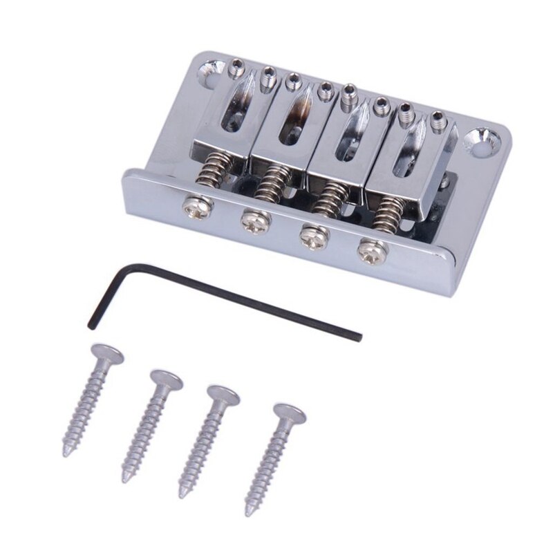 1 Set Cigar Box Guitar Parts: 4-String Chrome Hard-Tail Adjustable Bridge & 1 Set 3L 3R Chrome Electric Acoustic Strings Of Mech