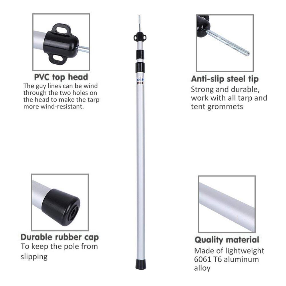 2PCS Lightweight Outdoor Tent Poles Adjustable Tarp Pole Rod Tent Aluminium Poles For Tents Camping Shelters Hiking