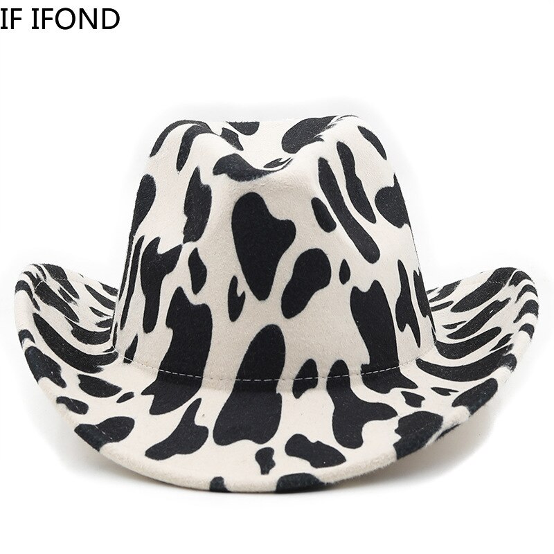 Chapéu de vaqueiro ocidental dos homens da moda padrão de vaca cowgril panamá aba larga bonés de jazz do vintage cavalheiro chapéu de feltro gorras hombre
