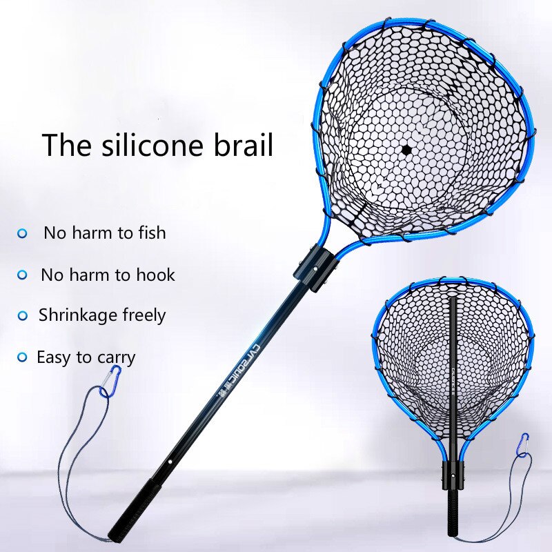 Big Fish Sea Fishing Net Lura Hand Net Aluminium Alloy Outdoor Fishing Blue Silica Gel Diddle-net Lura Net 3 Flat Push Expansion