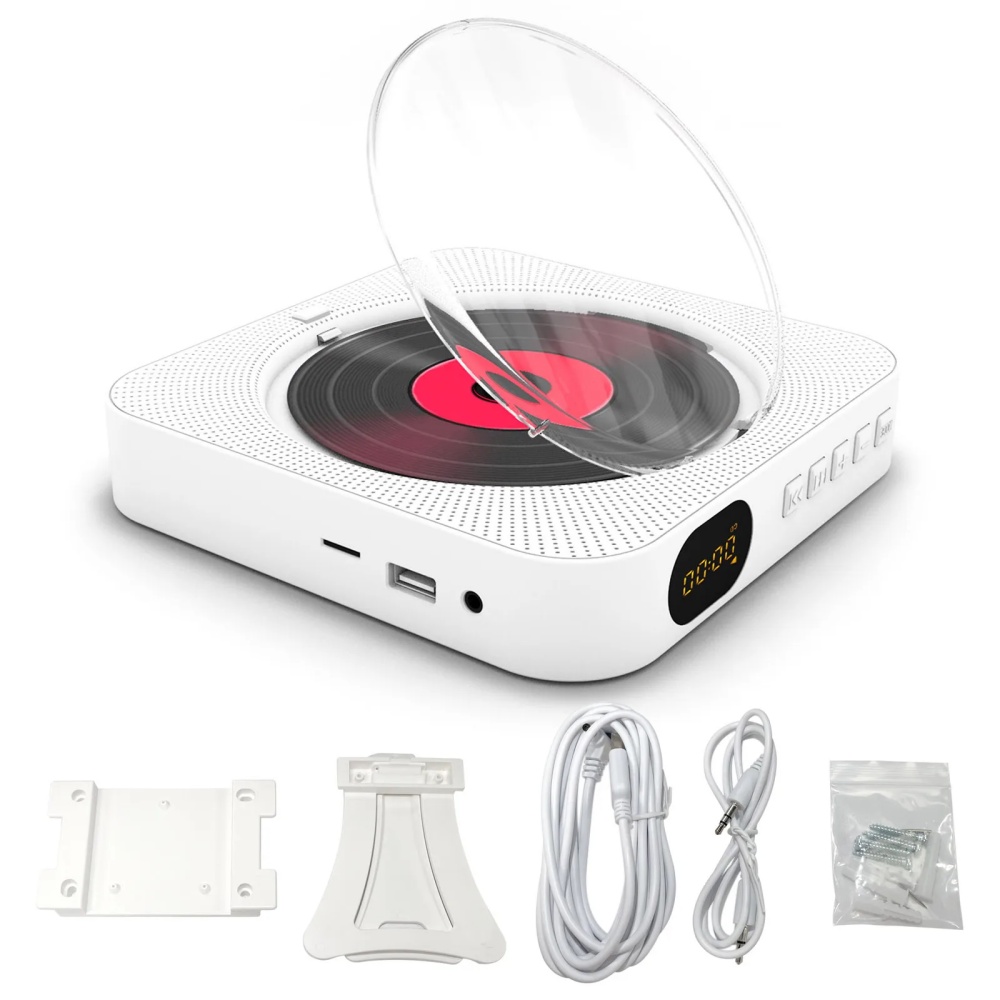 Portable CD Player Bluetooth Speaker Stereo CD Players LED Screen Wall Mountable CD Music Player with 3.5mm Headphones Jack