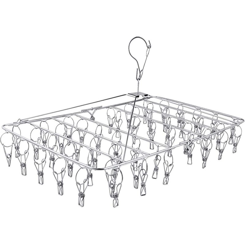 Clothes Drying Rack 52 Clips Stainless Steel Laundry Drying Rack Folding Sock Hanger Underwear Hanger Clothes Hangers: Default Title