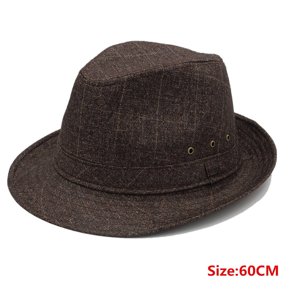 Chapeau Fedora en coton pour homme, 4 tailles, 57, 58, 59, 60CM, idéal pour l'automne et l'hiver: Coffee 60CM