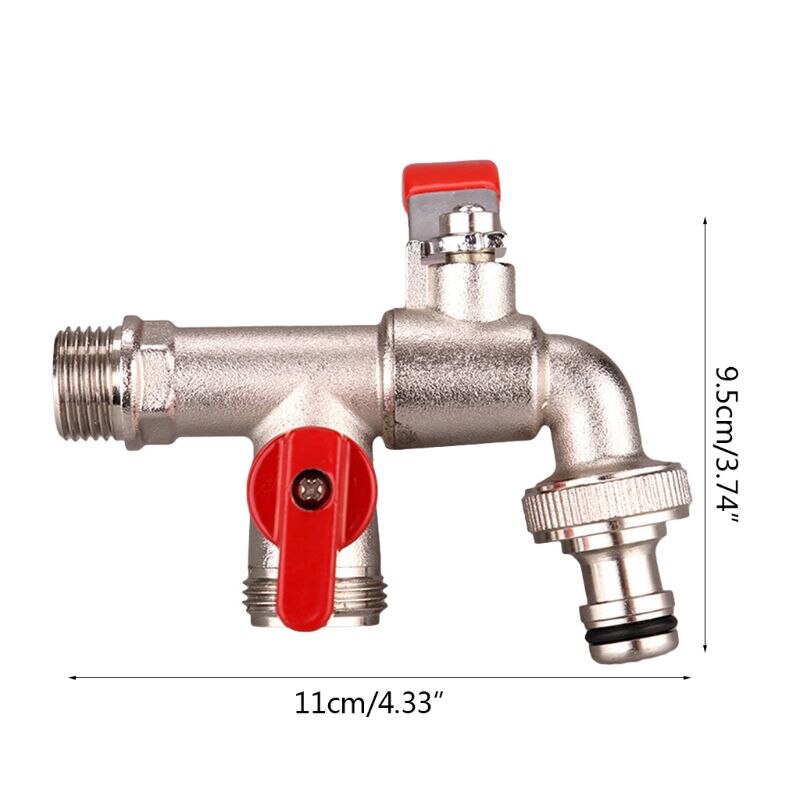 90 Degree Double Valve Water Tap Durable Brass Faucet for Home Outdoor Garden Tools
