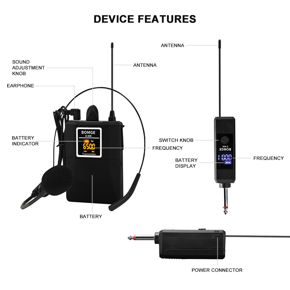 Micrófono Lavalier inalámbrico con auriculares Lavalier Beltpack transmisor receptor Collar auriculares micrófono para grabación de mezclador de audio