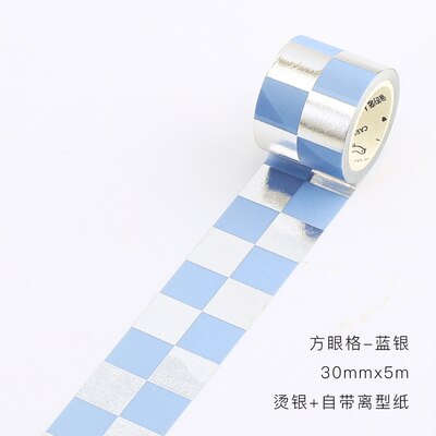 Bande washi décorative en forme de nid d'abeille, feuille d'or, argent, grille carrée, mur en brique, ruban de masquage pour bricolage planificateur journal intime, scrapbooking: blue square gird