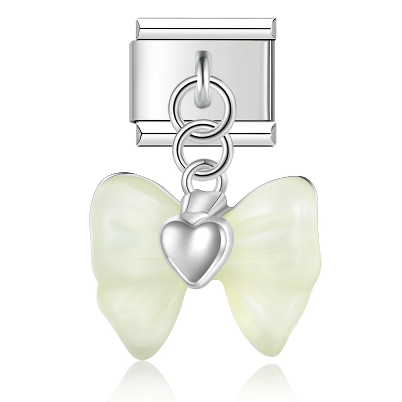 Hapiship nudo de lazo alas de Ángel brillante CZ enlace italiano encanto ajuste 9mm pulsera de acero inoxidable fabricación de joyería DIY DJ652: Pistola negra plateada