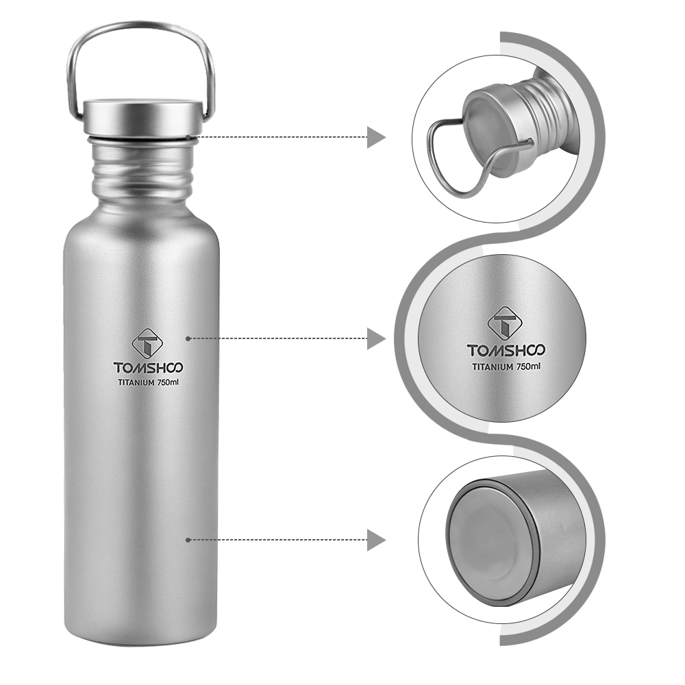 750ml / 600ml TOMSHOO Volle Titan Wasser Flasche Ultraleicht draussen Camping Wandern Radfahren Wasser Flasche mit extra Kunststoff deckel