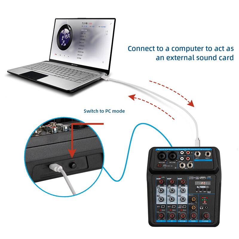 Scheda audio Bluetooth U4 registrazione e riproduzione USB sala da pranzo a 4 canali effetto riverbero registrazione Mixer per Computer dal vivo