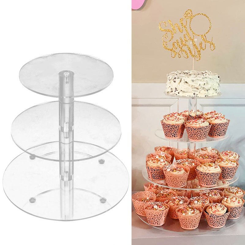 3 Tier Cake Holder Transparent Round Acrylic Cupcake Cake Stand Assemble Disassemble Birthday Tools Party Stand Decoration