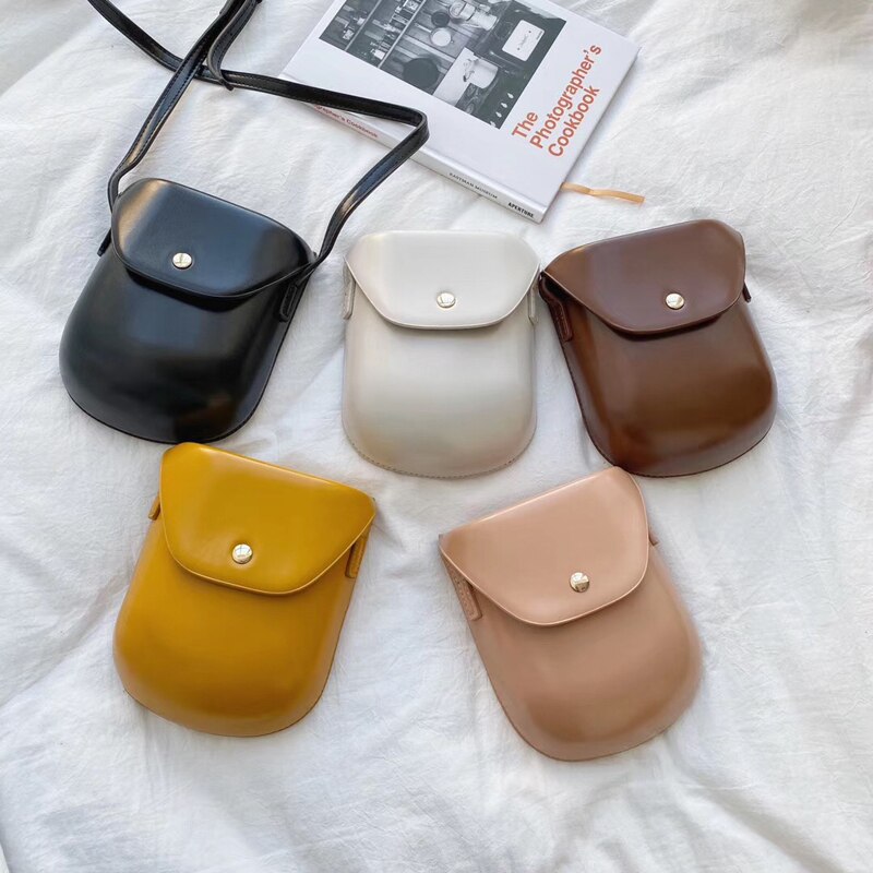 Ensfarvet dame skuldertaske hårdt pu læder vintage kvinder mini crossbody telefontaske ungdom shell pung hel