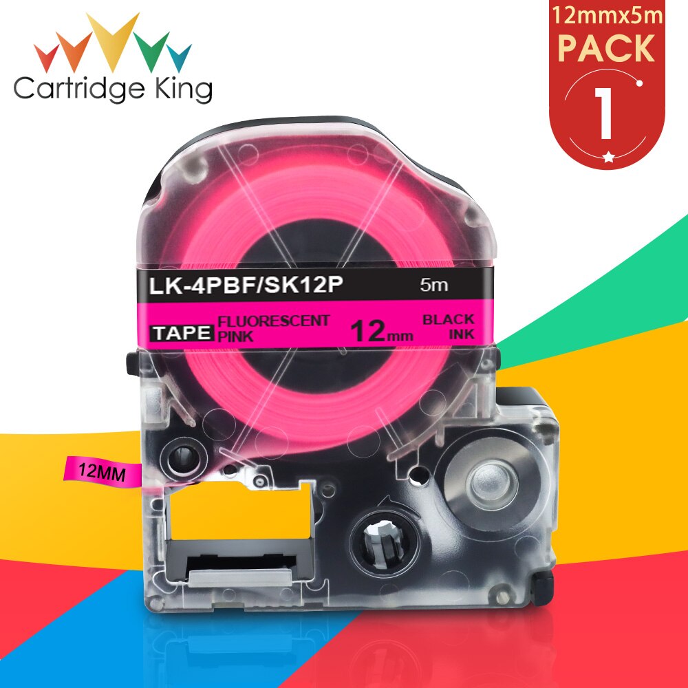 12mm für Epson Fluoreszierende Kennzeichnung Band SK12Y LK-4YBF Schwarz auf Fluoreszierende Gelb Kompatibel für Epson König Jim LW-400 LW-300: Rosa