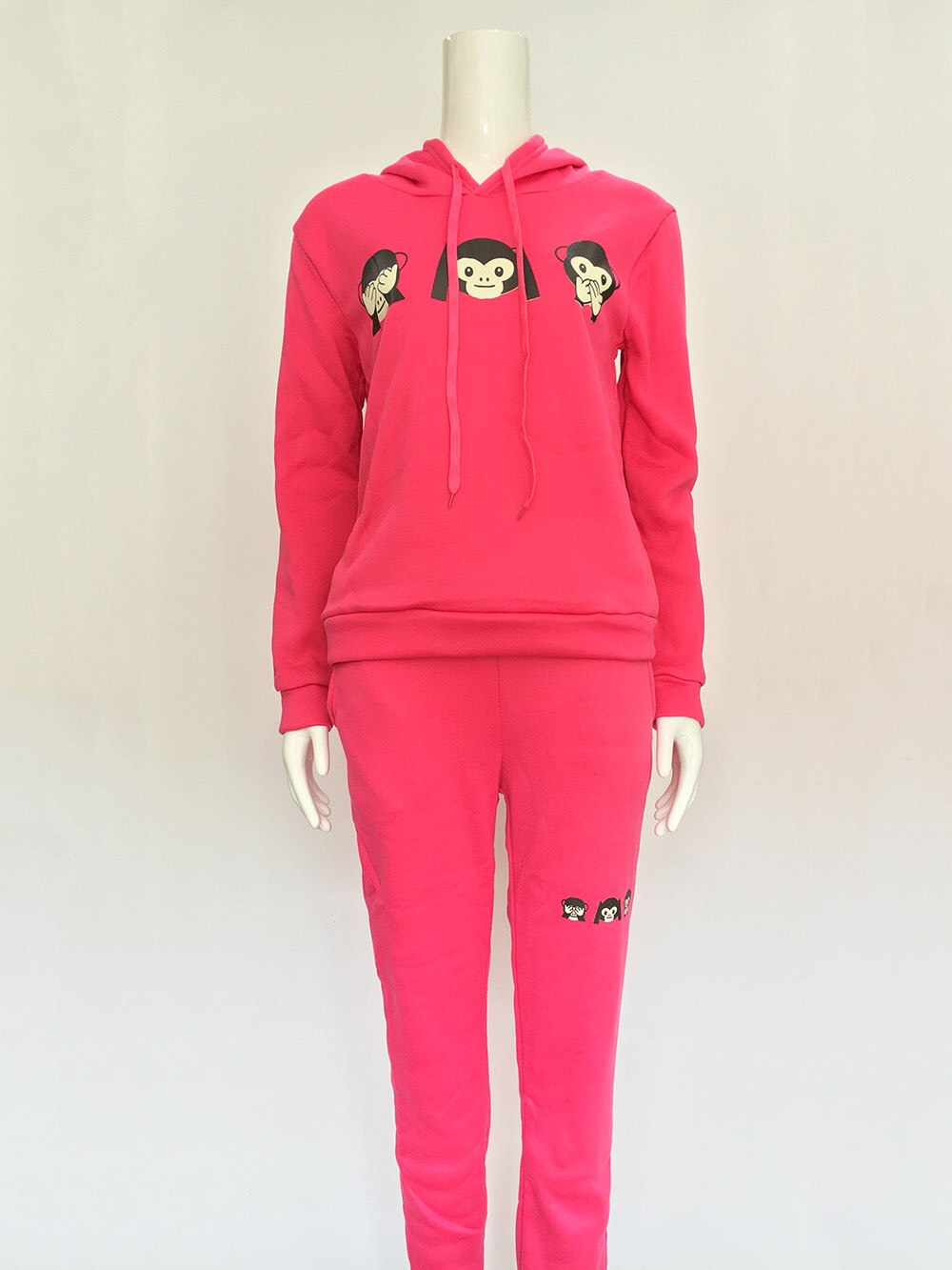 Monkey Hooded cute Suit Set Women Tracksuit Two-piece Sport Style Outfit Jogging Sweatshirt Fitness Lounge Sportwear: Pink / M