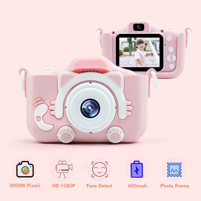 Kids Camera Leuke Baby Speelgoed Kat Mini Digitale Hd Camera 2000W Ips Scherm Voor Kinderen Jongens Meisjes verjaardag Christmas