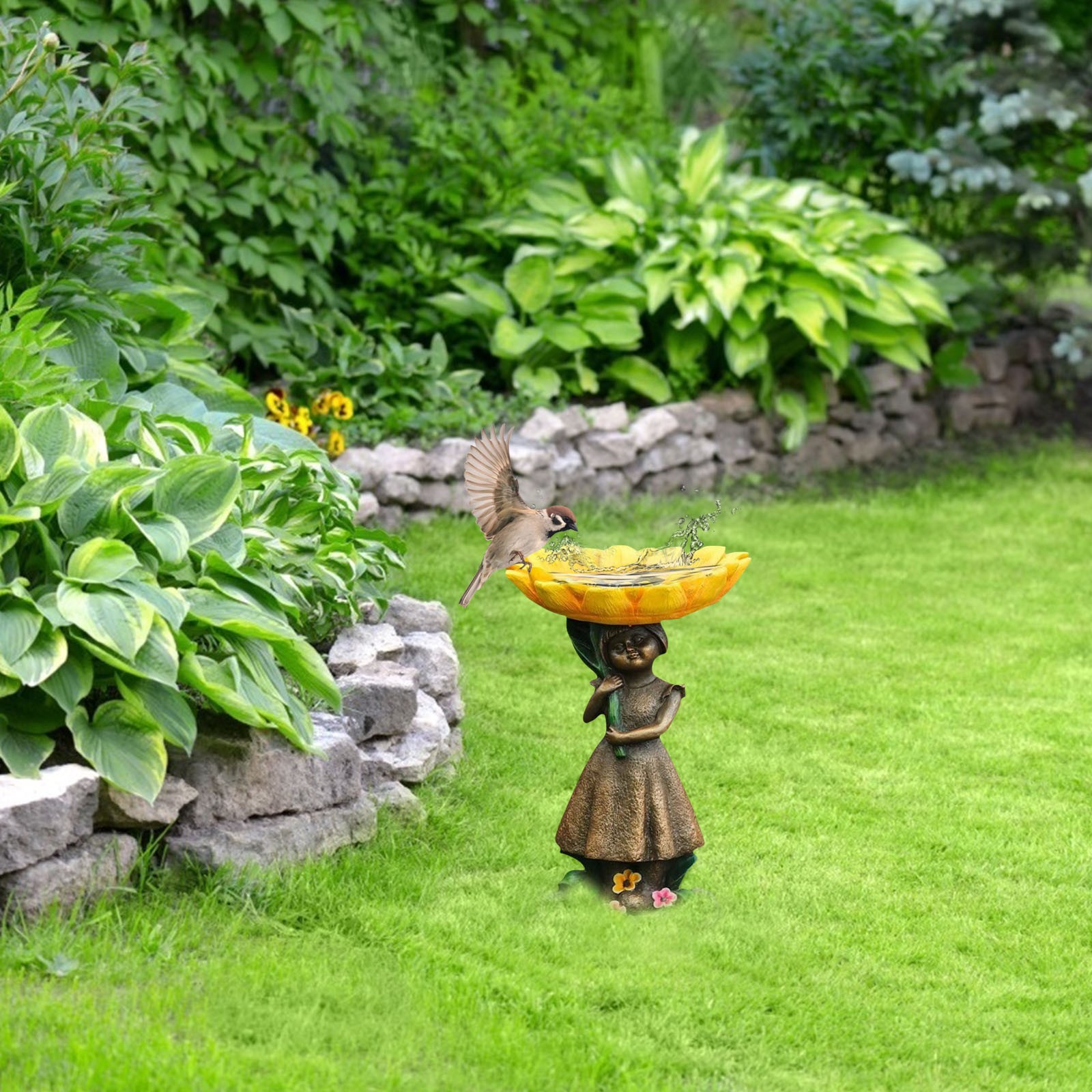Polyresin Bird Bath For Outside With Brown Pedestal Handmade Wild Bird Feeder Garden Tools Garden Decoration Outdoor