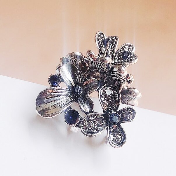 Morkopela-Pinza para el pelo de plata antigua para mujer, pinza para el pelo con diamantes de imitación pequeños, pinzas de Metal para el pelo, alfileres, accesorios para el cabello de mariposa: double butterfly