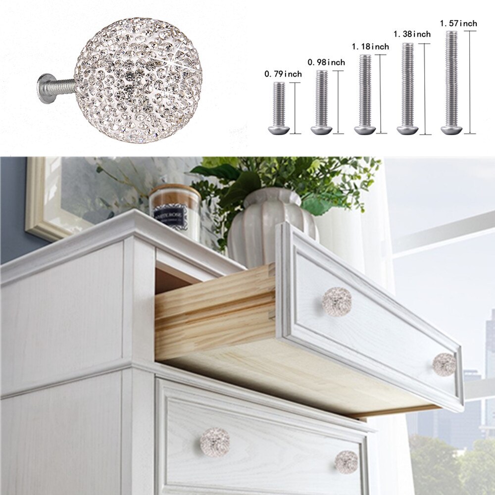 Manija de cajón de bola de cristal brillante, perilla de puerta de diamante con 5 uds. De tornillos de tuerca