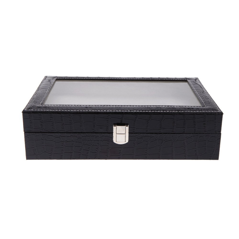 12 Gitter Leder Uhr Vitrine Schmuck Sammlung Lagerung Organizer Kasten Halfter