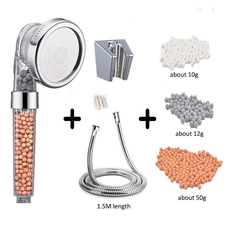 Zloog 3 Function SPA Handheld Shower Head Water Saving Rainfall Filter Shower Head High Pressure with tourmaline balls: Set  E