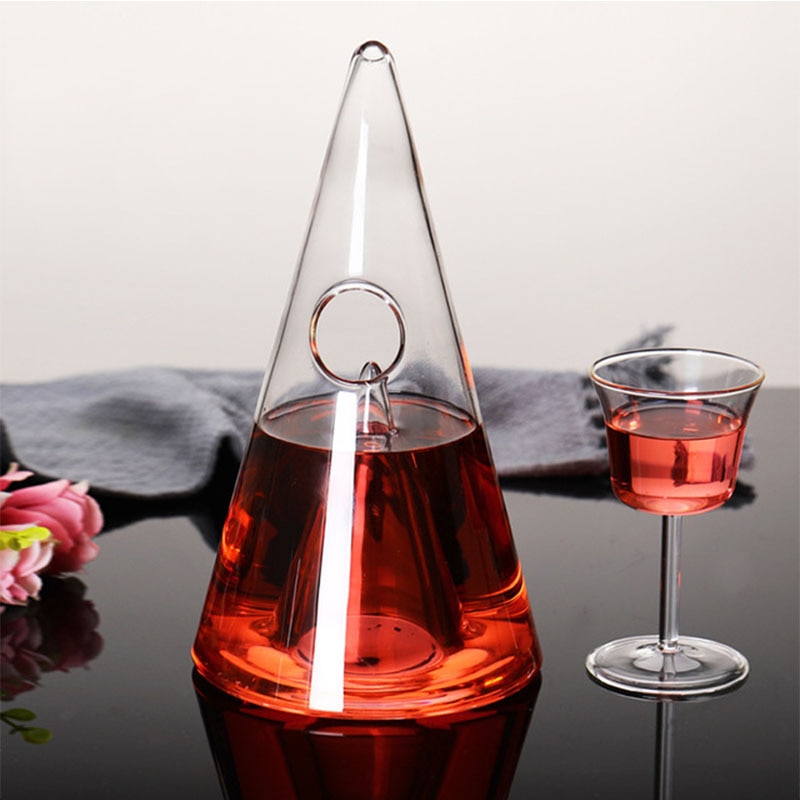 Botella de vino de cristal con forma de pirámide, 350-700 ml, hecha a mano, para familiar