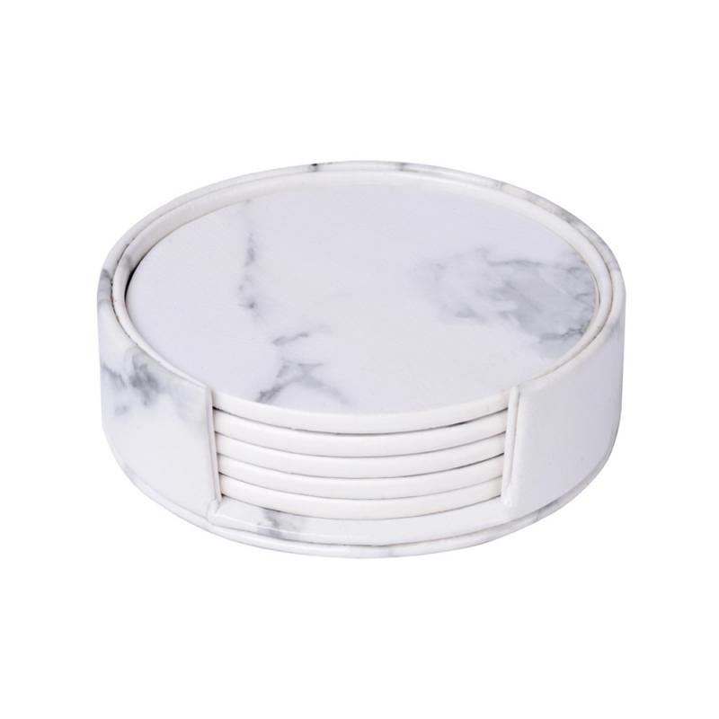 6 stk / sæt marmor pu læder rund firkantet drinkunderlag placemat kop måttepudeholder sort hvid chic dekoration køkkenudstyr