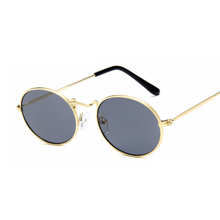 Ovale solbriller dame/mand mærke dame solbriller mandlig metal lille stel vintage punk oculos de sol feminino: Guldgrå