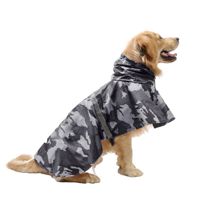 Camouflage stor hund regnfrakke vandtæt sne stor hundetøj frakke regnjakke reflekterende medium hund poncho med trækkraft hul: Grå camouflage / Xl