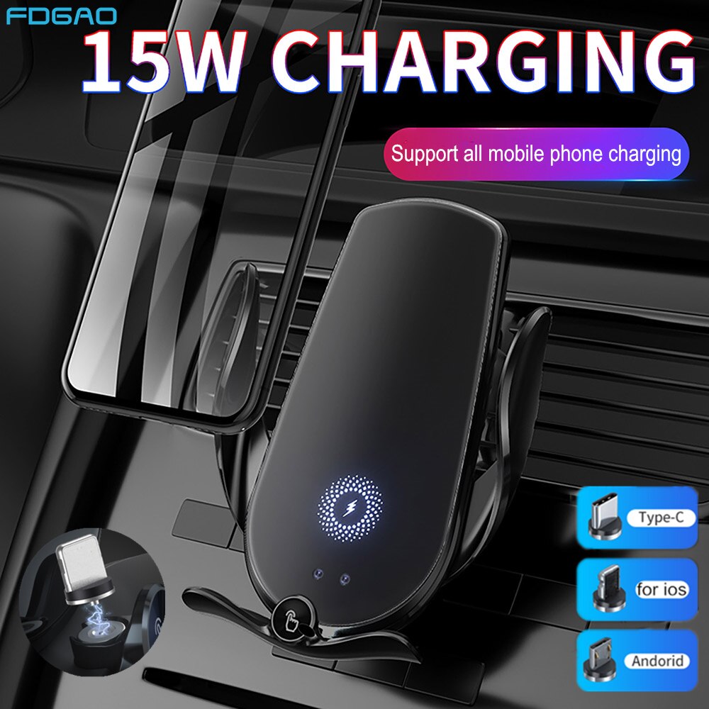 15W Fast Automatic Wireless Car Charger for Samsung S21 S20 iPhone 13 12 Pro 11 XR X 8 Magnetic USB Infrared Sensor Phone Holder