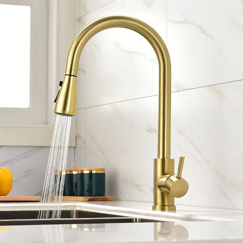 Grifo de cocina moderno, fregadero de cocina tipo tirador dorado, grifo giratorio frío y , grifo de fregadero para el hogar, grifo de ducha para el hogar