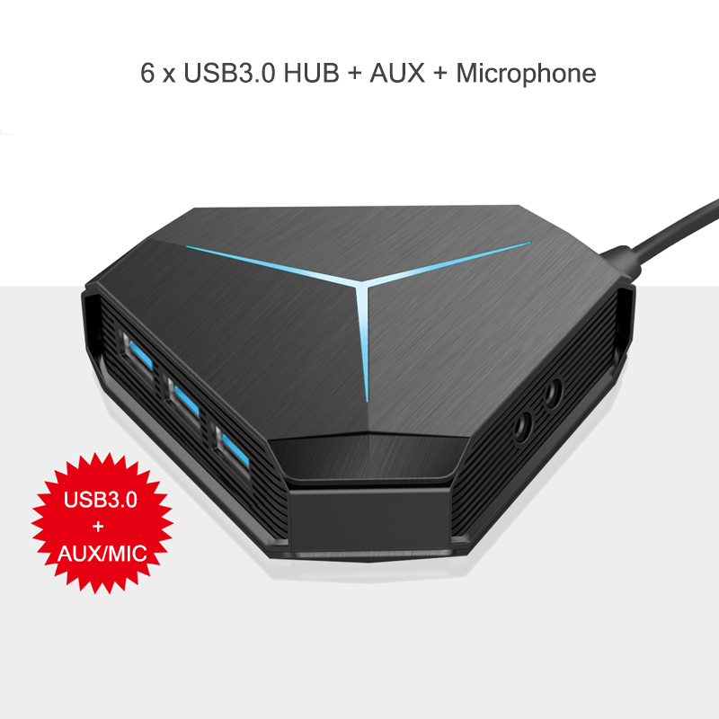 6 Port USB Hub 1m Cable Splitter With TF SD Card Reader Mic AUX Cool Light Charging USB 2.0 Hab for Compter USB Combo