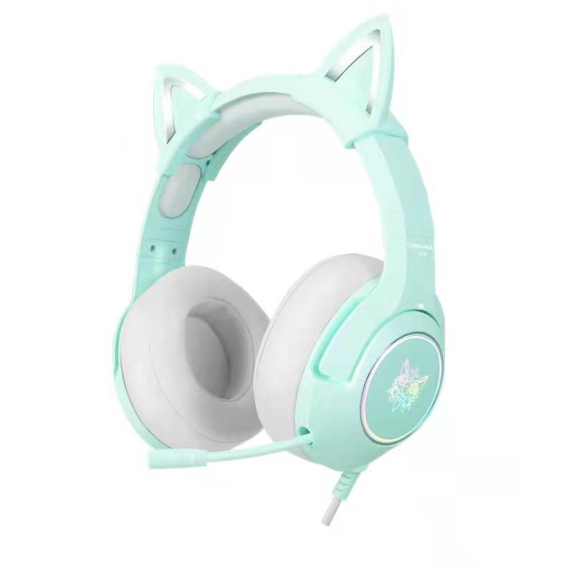 （original box）onikuma  k9 pink cute cat ear hovedtelefon med mikrofon gaming headset og støjreducerende med led lys: Grøn -3.5mm stik