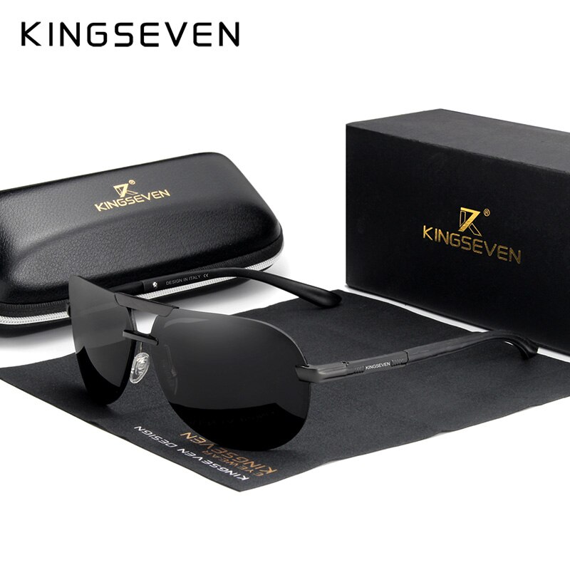 KINGSEVEN Original Polarized Sunglasses Men Women Pilot Driving Aluminum+TR90 Sun Glasses Goggle UV400: BLACK GRAY