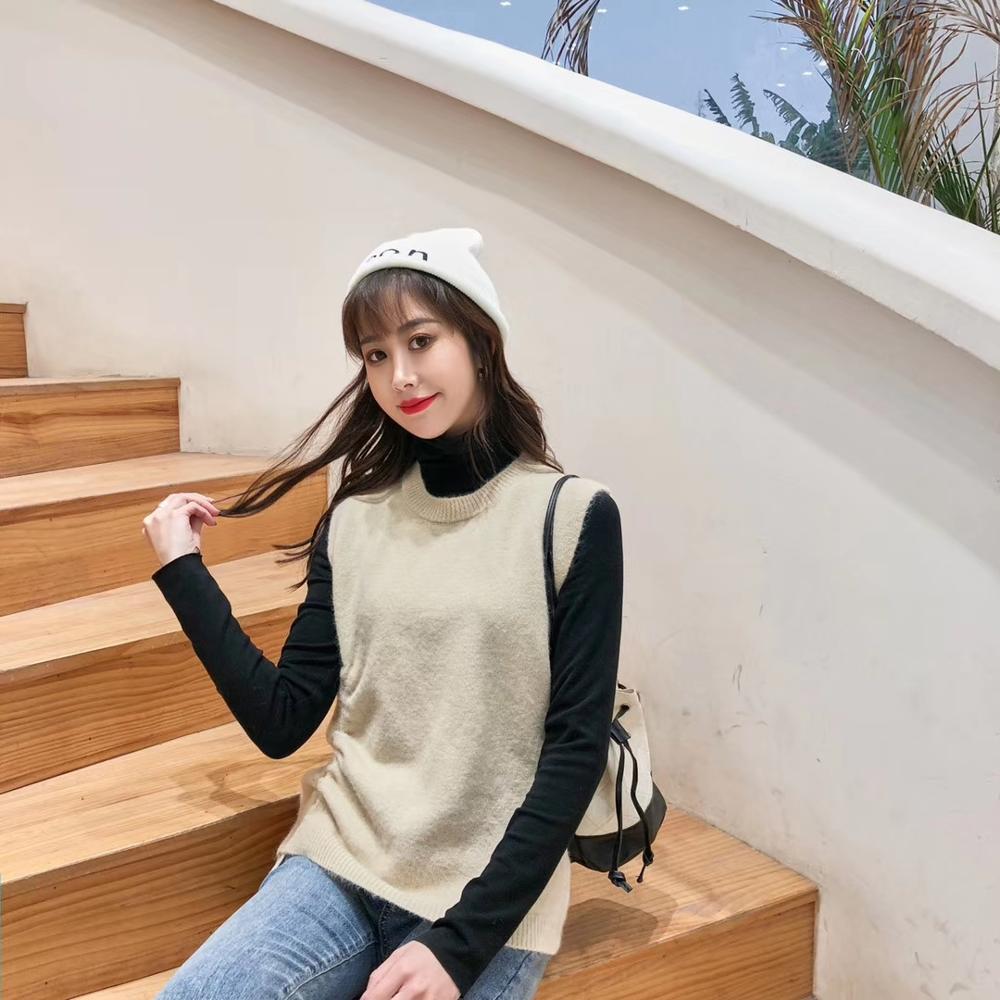 Kvinder strikket sweater vest forår koreansk stil blonder pullover ærmeløs vest strik blå vest pull  t456