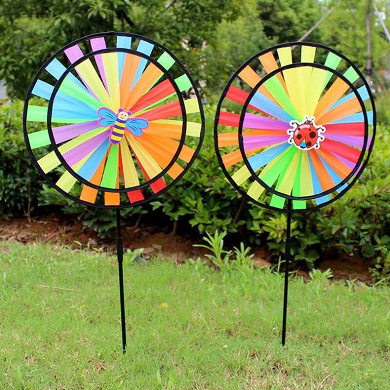 Dubbellaags Kleurrijke Wiel Windmolen Wind Spinner Kinderen Speelgoed Tuin Yard Decor Windmolen Voor Tuin Speelgoed